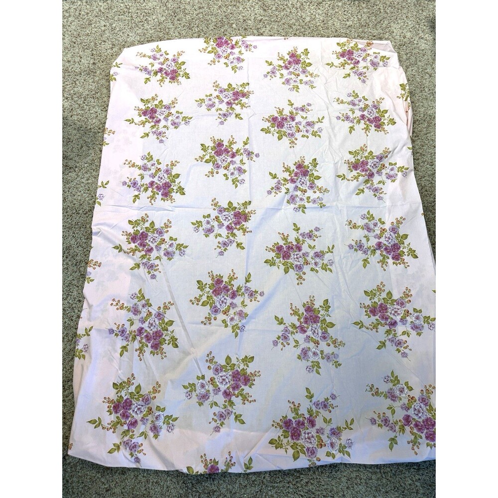 Vintage Dan River Tranquale Double Flat Sheet & Fitted Sheet Pink Floral Pattern